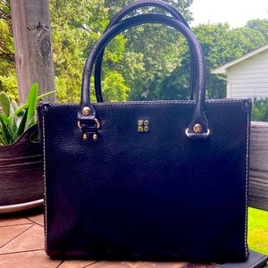 Kate Spade leather tote, simple, elegant, striking in black with 3 compartments
